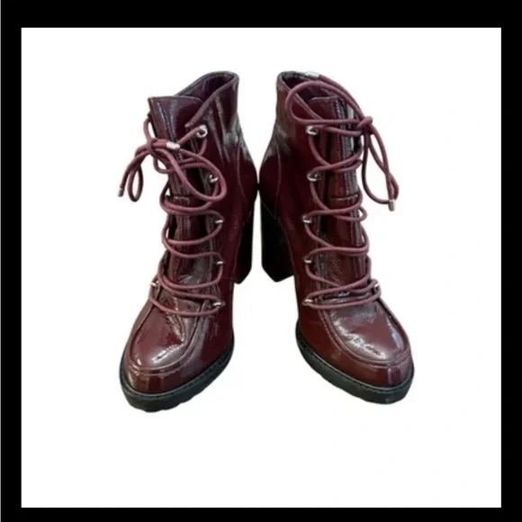 Gianni Bini Burgundy Patent Leather Platform Lace-Up Ankle Boots Size 7M NWOT - Picture 9 of 14